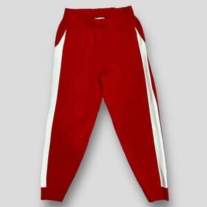 EXPRESS X OLIVIA CULPO Bright Red Track Joggers Size Medium White Contrast Pants